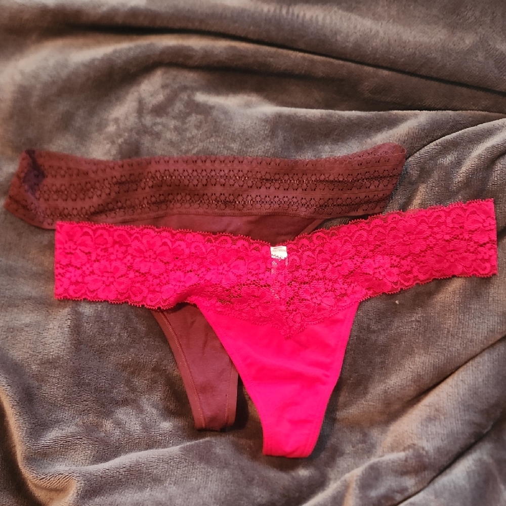 Victoria's Secret Lace Trim Thong Set Of 2